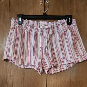 Striped Elastic Waist Shorts - Red and White